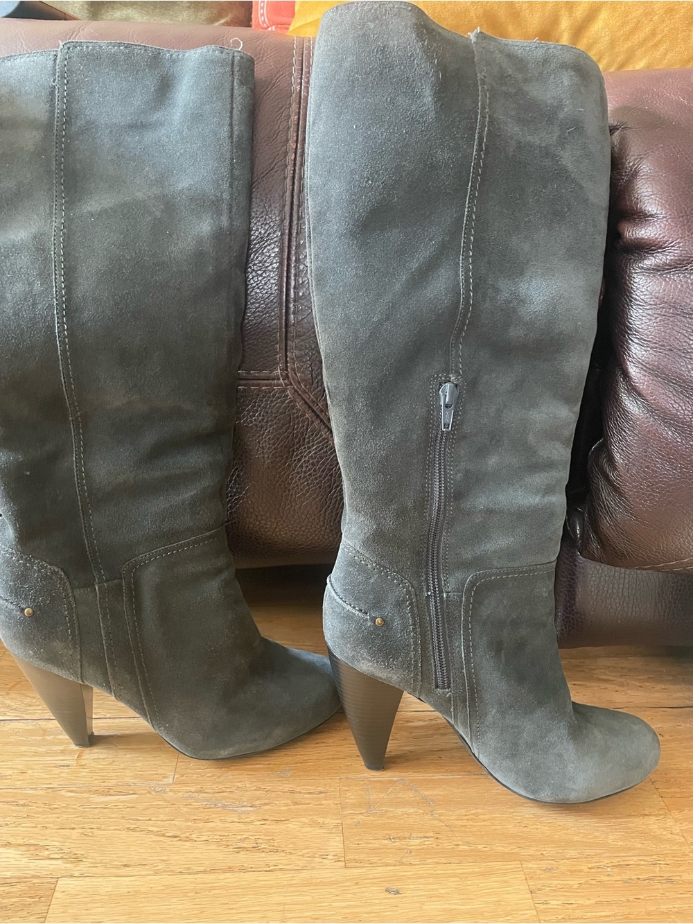 Naturalizer Dark Gray Suede Knee-High Heel Boots
